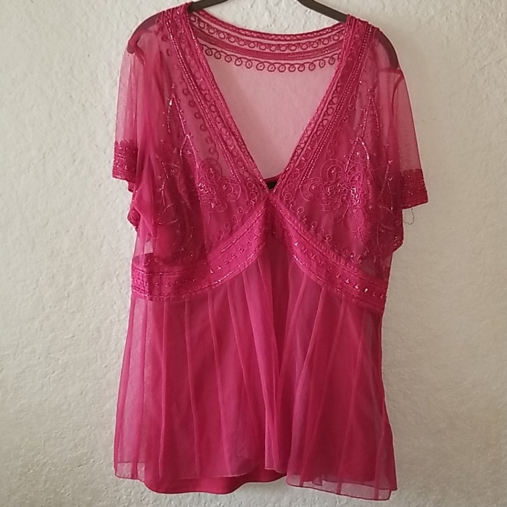 LANE BRYANT Pink beaded 2 piece top